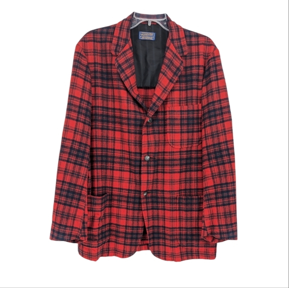 Pendleton Other - Pendleton Men's Overcoat Size 40 Vintage Red Plaid Thin 100% Wool